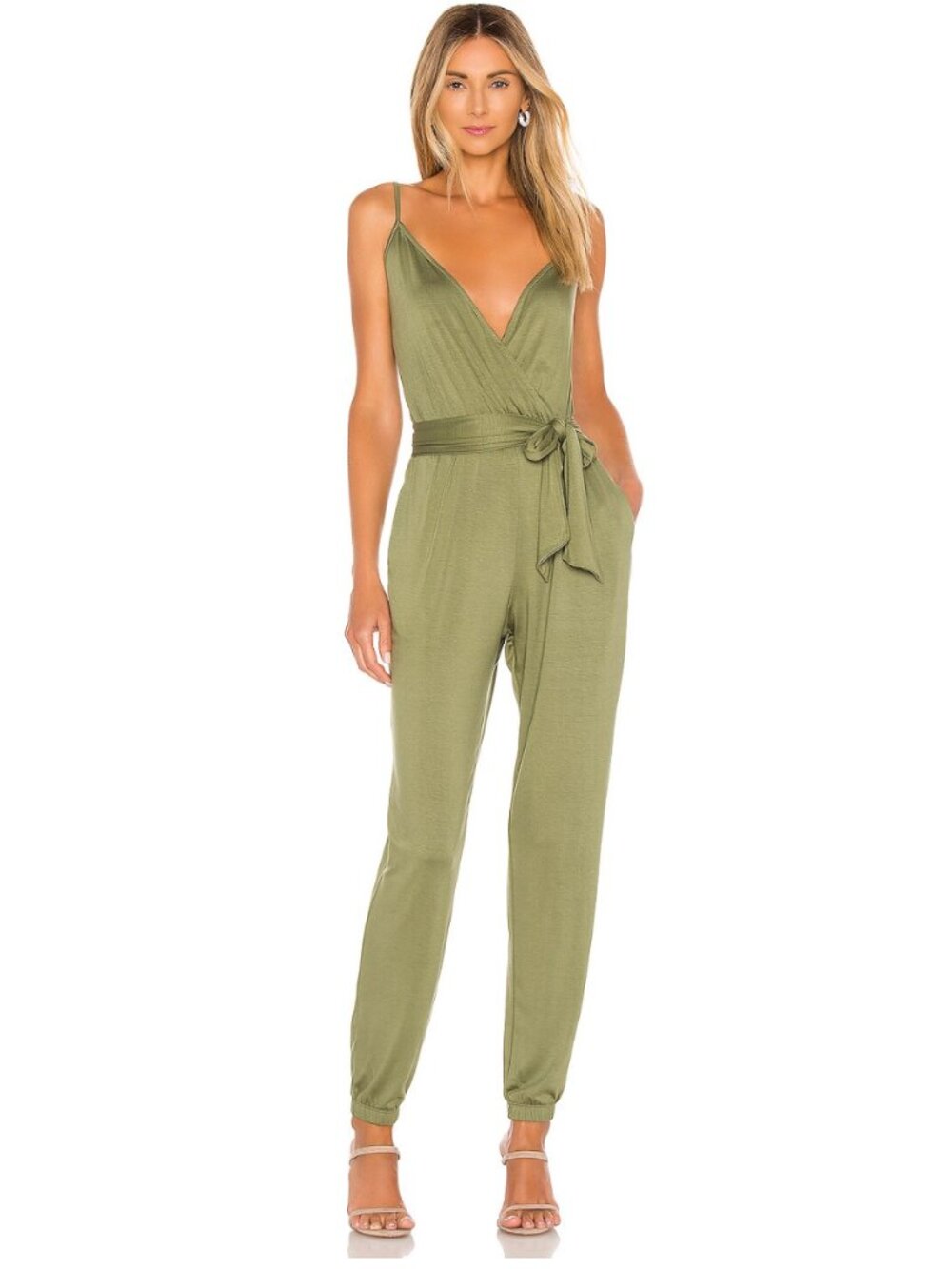 Lovers & Friends Petrina Jumpsuit Army Green Jersey Knit Stretch Women's Size S